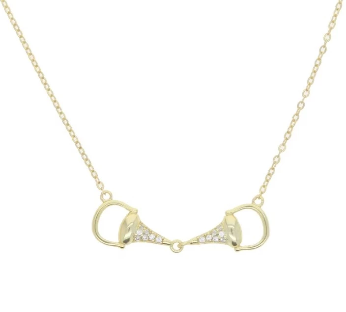 Loriner Silver Plaited Delicate High Polished Snaffle Bit Equestrian Necklace - Gold/Gold Snaffle in Gold/Gold