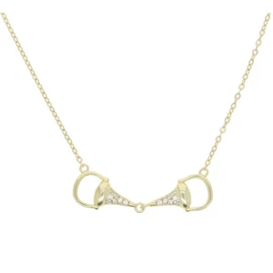 Loriner Silver Plaited Delicate High Polished Snaffle Bit Equestrian Necklace - Gold/Gold Snaffle in Gold/Gold