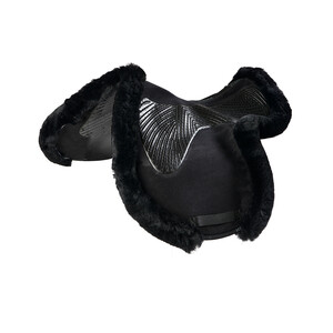 Acavallo Twin Sided Gel Pad Jump Numnah Full Sheepskin Edge - Black in Black