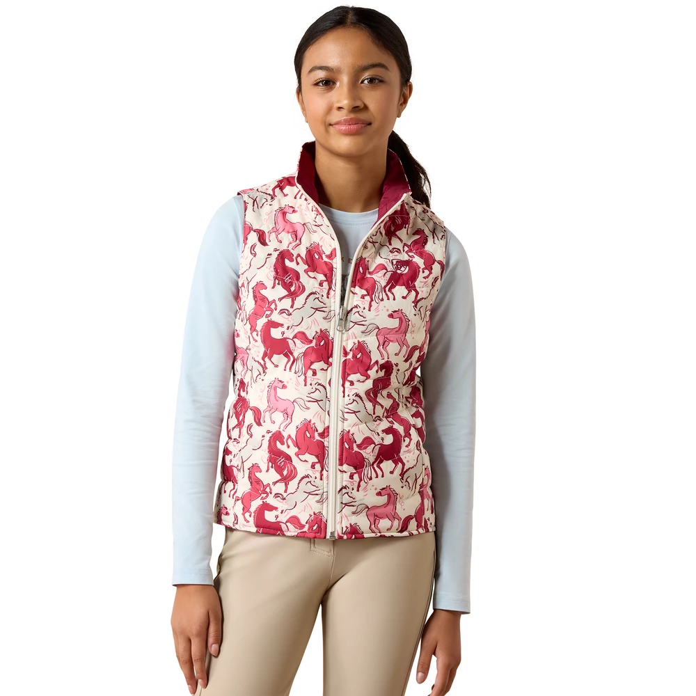 Ariat Youth Bella Reversible Insulated Vest - Vanilla Ice Horsin' Around in Vanilla Ice Horsin' Around