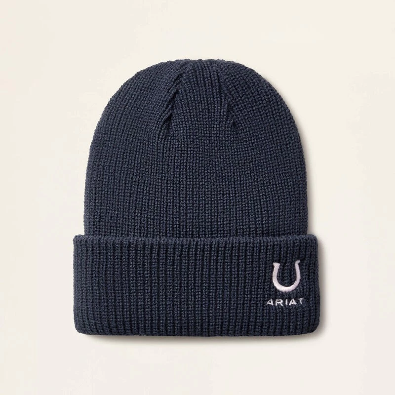 Ariat Youth Horse Shoe Beanie - Navy in Navy