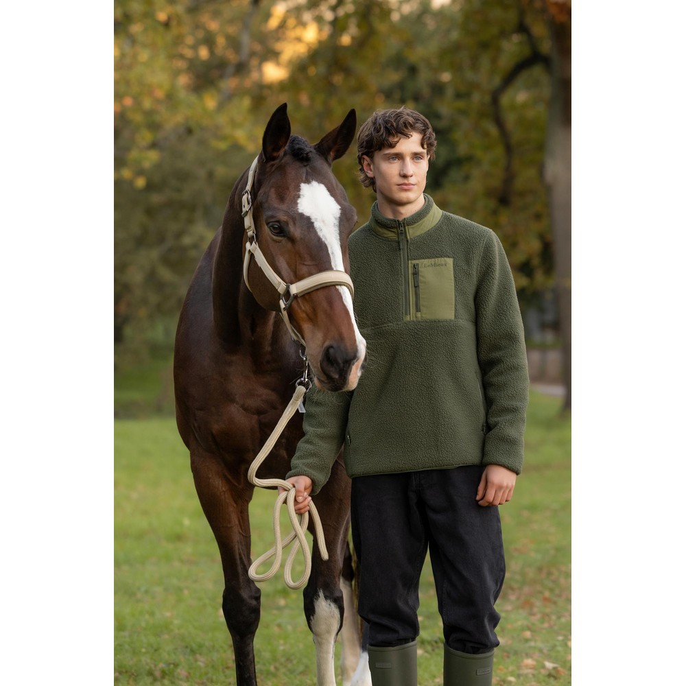 LeMieux Mens Borg Half Zip Sweat  - Olive 
