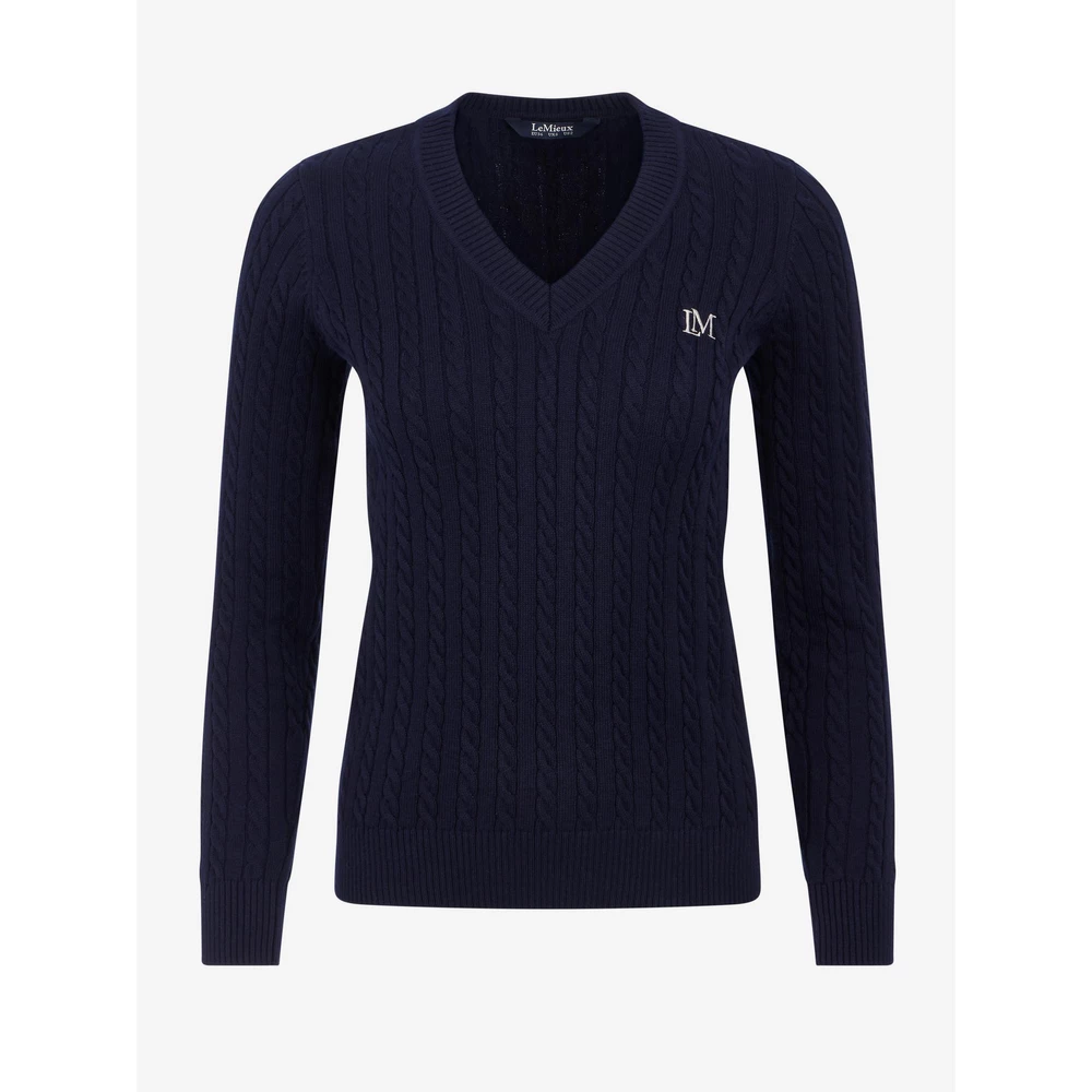 LeMieux Carla Cable V-Neck Knit Jumper - Navy in Navy