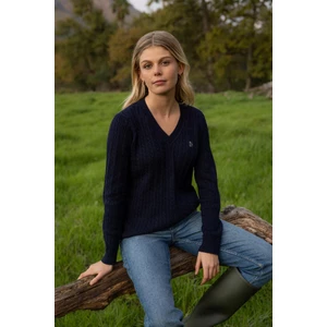 LeMieux Carla Cable V-Neck Knit Jumper - Navy in Navy