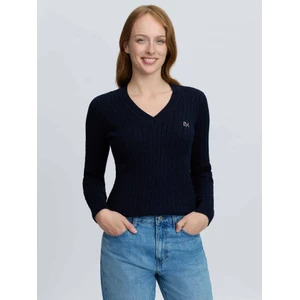 LeMieux Carla Cable V-Neck Knit Jumper  - Navy 