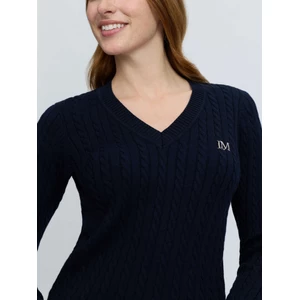 LeMieux Carla Cable V-Neck Knit Jumper - Navy in Navy
