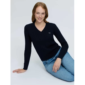 LeMieux Carla Cable V-Neck Knit Jumper - Navy in Navy