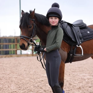 Aubrion React Winter Riding Tights- Young Rider - Charcoal in Charcoal