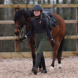 Aubrion React Winter Riding Tights- Young Rider - Khaki in Khaki