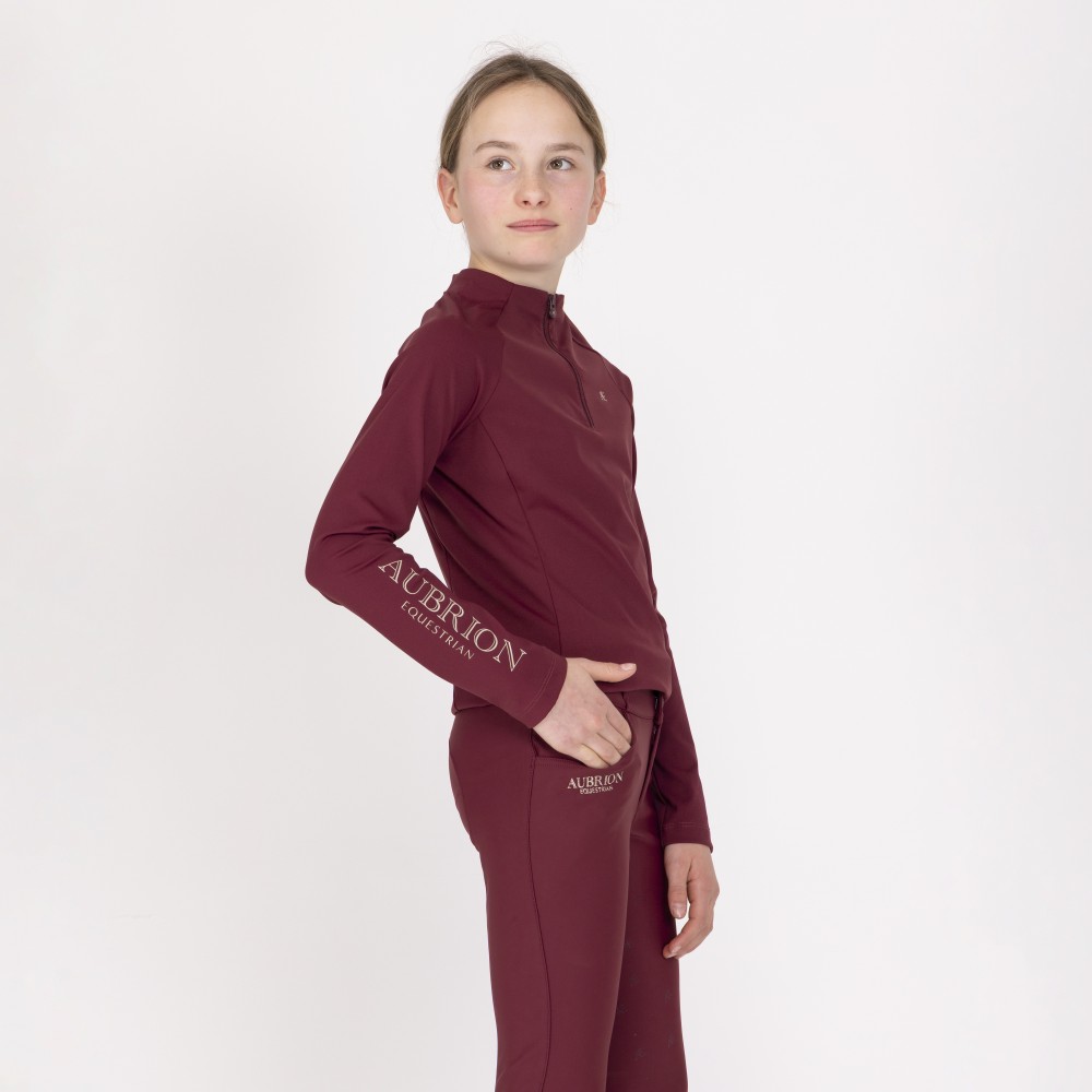 Aubrion Equestrian Winter Long Sleeve Base Layer - Young Rider - Port