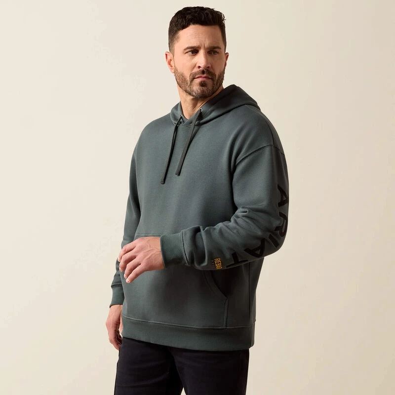 Ariat Men's Rebar Workman Graphic Hoodie - Steel Green/Black in Steel Green/Black