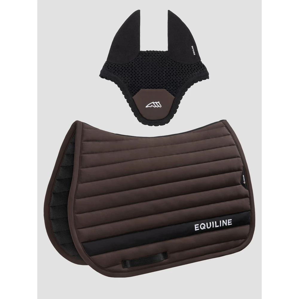 Equiline Kit Tech-Stripe Saddle Cloth+Ear Net - Coffee Bean in Coffee Bean