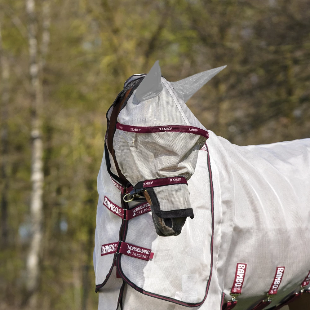 Horseware Rambo Rambo Plus Flymask in Oatmeal/Black/Burgundy