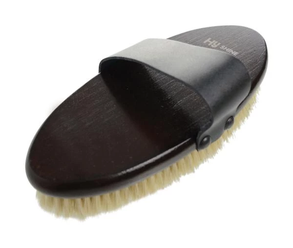 Hy Equestrian HySHINE Deluxe Goat Hair Wooden Body Brush in Dark Brown