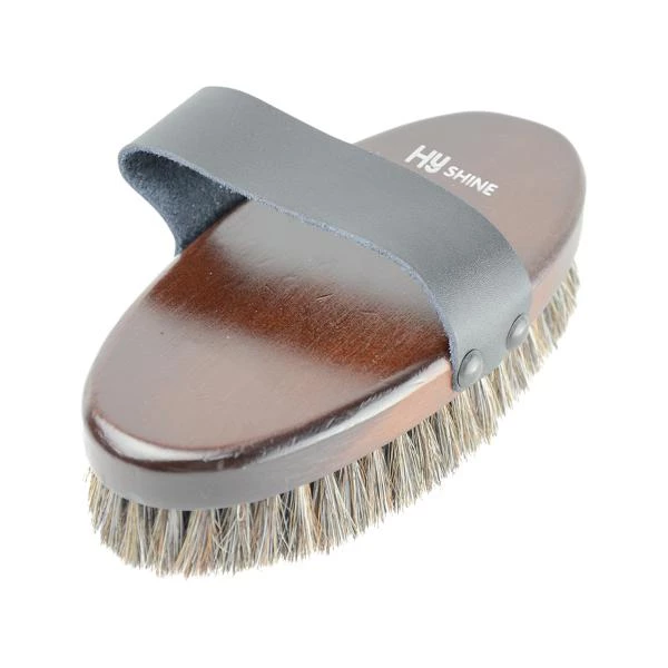 Hy Equestrian HySHINE Deluxe Horse Hair Wooden Body Brush in Dark Brown
